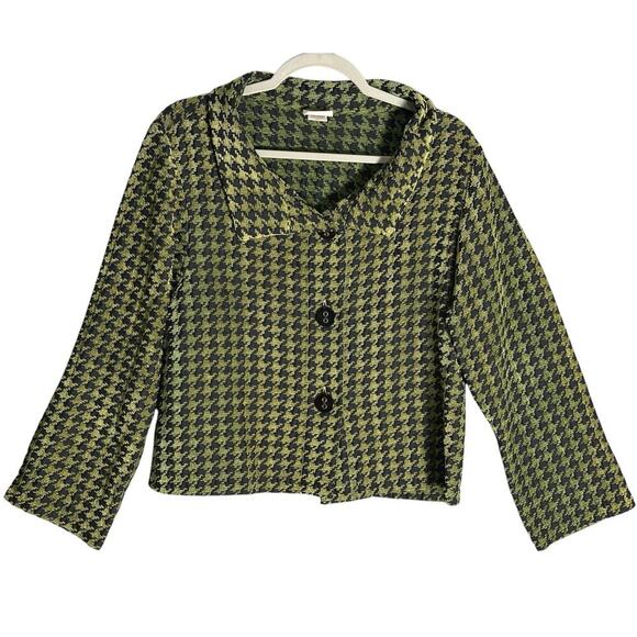 Habitat Sz L Plush Houndstooth Short Blazer Jacket Artsy Ombre Avocado Funky - Picture 1 of 13